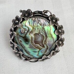 Vintage CFJ 925 Sterling Silver Large Chunky Abalone Ring Size 9.5